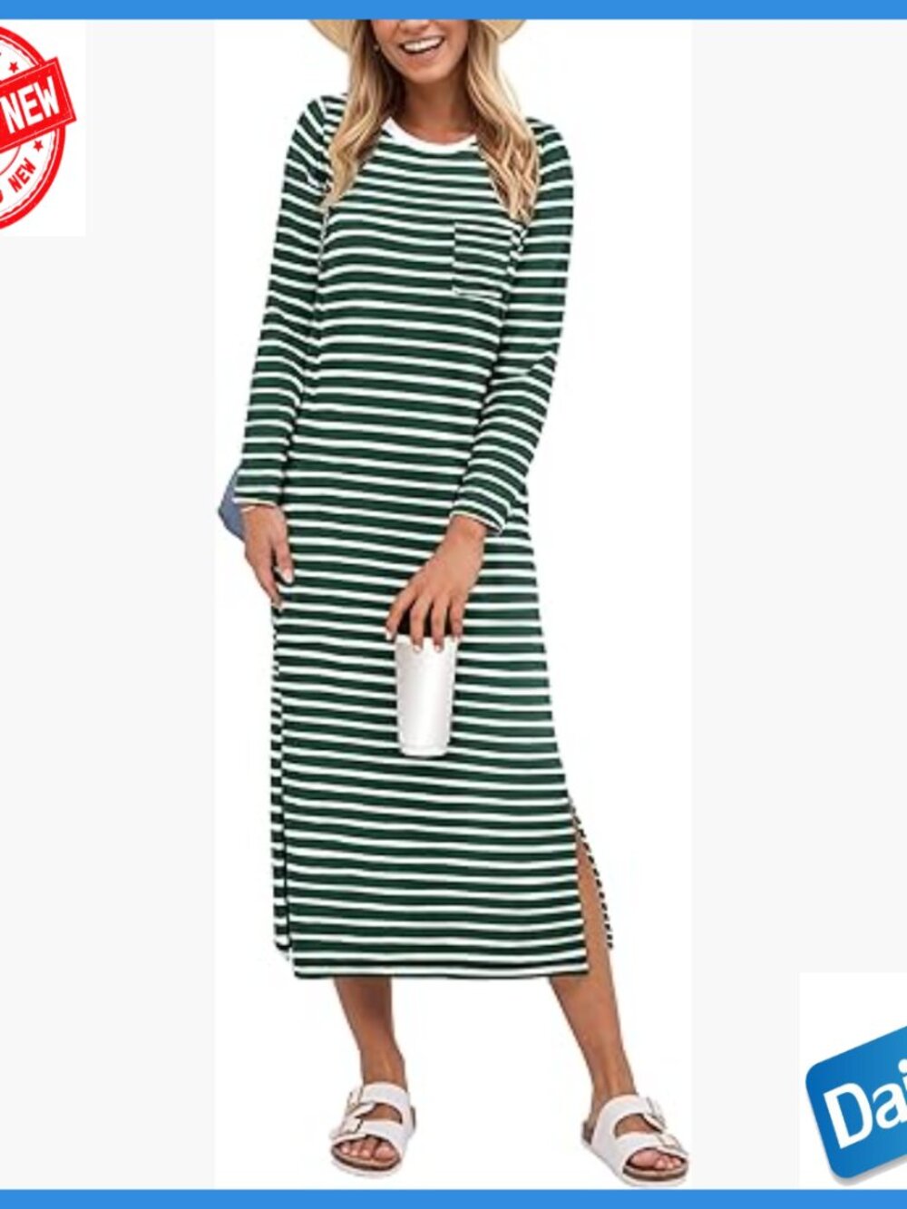 3/4 Sleeve Midi T-Shirt Dress, Side Slits, Rayon Blend, Casual Wear